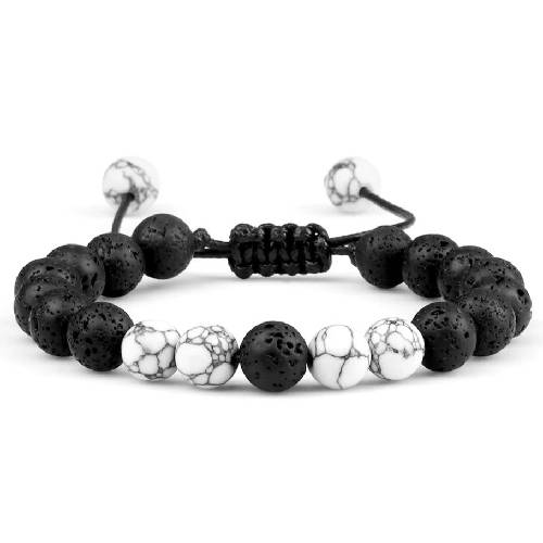 Adjustable Lava Stone Bracelet - Black With White