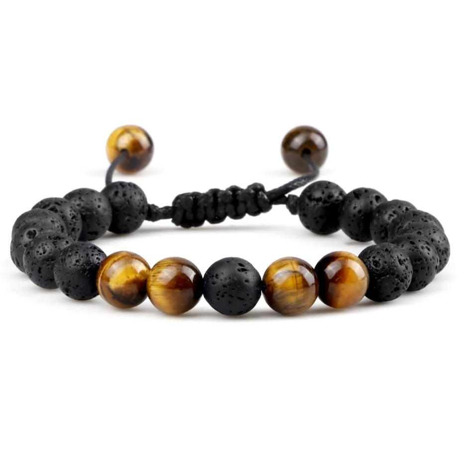 Adjustable Tiger Eye and Lava Stone Bracelet