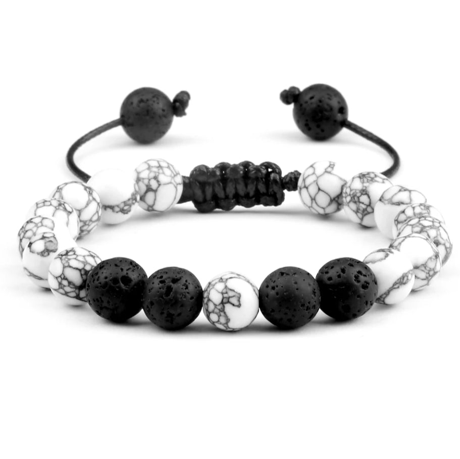 Adjustable  Lava Stone Bracelet - White with Black